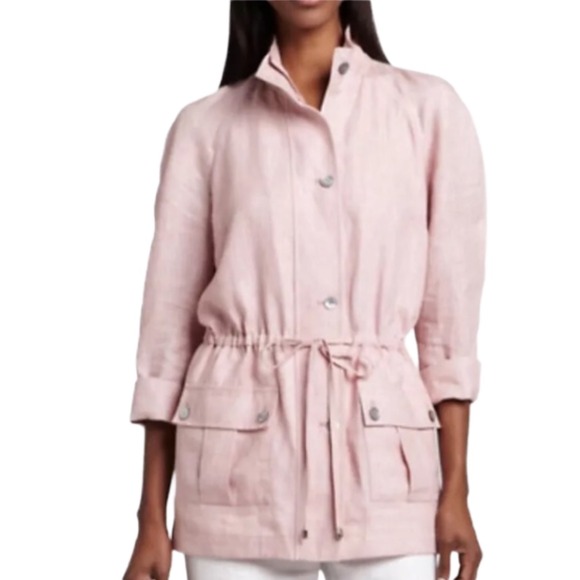 Neiman Marcus Linen Utility Jacket Pale Pink Women's Size Large - Picture 1 of 8